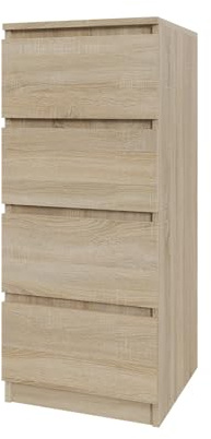 Mebligo - Kommode mit 4 Schubladen 40 cm Breit, Komodenschrank für Schlafzimmer, Wohnzimmer, Kinderzimmer, Jugendzimmer und Büro (B:40 x H:75 x T:40 cm) - Sonoma Eiche