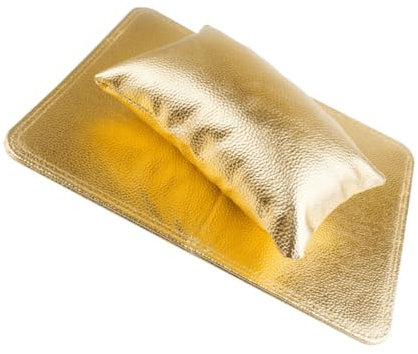 Beatifufu Nail Hand Rest and Armrest Cushion Set, Portable Foldable Manicure Hand Pillow with Gold Faux Leather Cover, Comfortable Nail Tech Support for Professional and Home Use