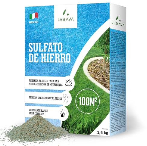 LERAVA® Solfato di ferro antimuschio [ELIMINA MUSCHIO] - 100m² - Concime prato granulare acidificante - Antimuschio per prato e giardino - Rinverdente prato a lunga durata - concime per prato