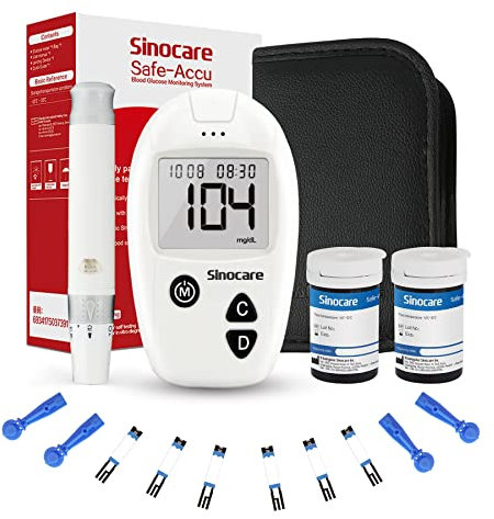 Medidor de glucosa en sangre, Sinocare Safe AQ Voice Medidor de glucosa en sangre en mg/dl, No incluye agujas de extracción de sangre ni tiras reactivas (safe accu 50 kit)