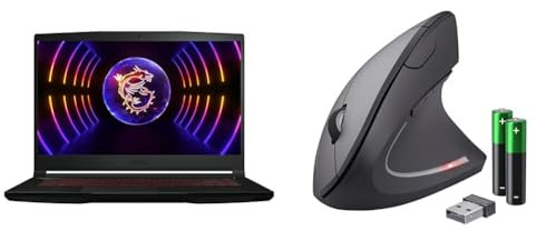 MSI Thin GF63 Gaming Notebook | 39,6 cm (15,6 Zoll) Full-HD 144 Hz & Trust Verto Kabellose Vertikale Maus, Wireless Ergonomische Maus