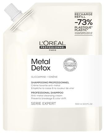 L’Oréal Professionnel Metal Detox Shampoo, Prevent Breakage & Colour Fade from hard water, Prevent Damaged Hair, Sulphate-Free & Vegan, Refill