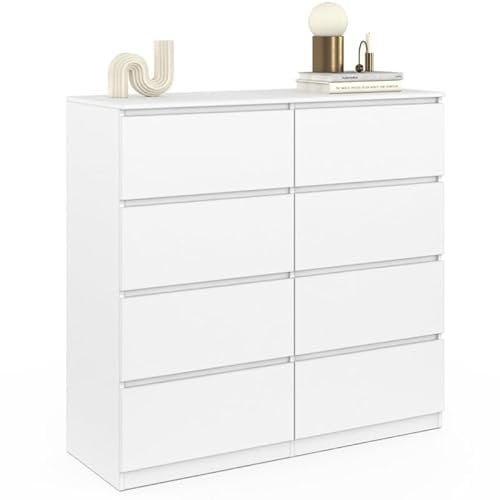 IDMarket - Commode 8 tiroirs TOMI 110 cm Bois Blanc