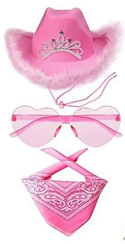 Chyuxinda 3pcs Cowgirl Hut Cowboyhut Kostüm Flauschig Mütze für Halloween Karneval Western Party Kostümzubehör