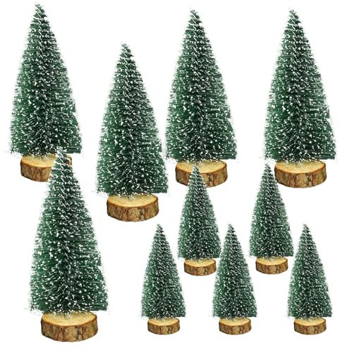 HO2NLE 10 Pezzi Mini Albero di Natale, Albero di Natale Artificiale Piccolo con Effetto Neve Albero di Natale per La Decorazione Della Tavola, Decorazione di Natale Fai da Te, Vetrina del Negozio