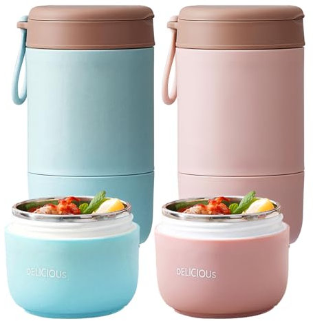 Müslibecher To Go mit Deckel, 2 Stück PP-Material Porridge Becher Joghurtbecher to Go mit Löffel, 780ml Müsli Cup to Go Becher, Doppelschicht Auslaufsicherer Einmachgläser Perfekt für Arbeit, Schule