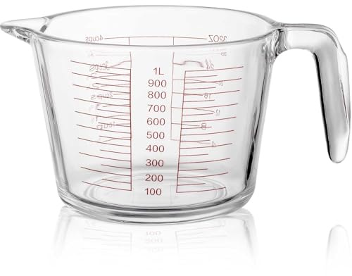 Duscdesp Glass Measuring Jug with Clear Scale,1000ML Measuring Cups for Baking and Cooking,Glass Measuring Cups Measuring Jugs for Kitchen (1000ML)
