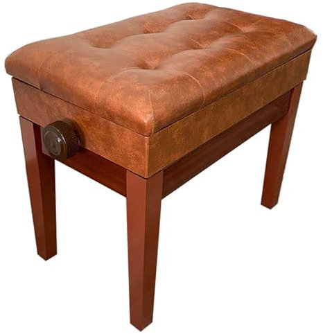 Genuine Leather Brown Duet Piano Stool with Storage Ideal for Instrumental Performance Practice and Dressing Table