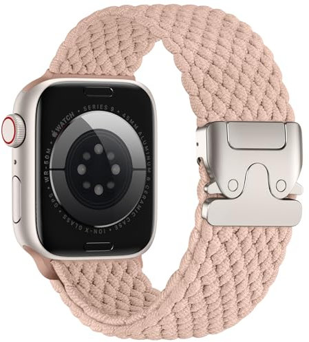 Epova Correa Trenzado Compatible con Correa Apple Watch 42mm 41mm 40mm 38mm - Hombre Mujer Pulsera Deportiva de Nylon Elástico para iWatch SE 3 Series 11 10 9 8 7 6 5 4 3 2 1, Rosa
