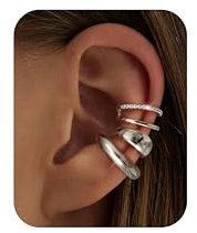CASSIECA 3 Stück Ear Cuff für Damen CZ Fake Helix Knorpel Ohrringe Fake Piercing Ohrmanschette Silber Clip Ohrklemme Funkelnde Runde Huggie Ohrringe Ohrenschmuck ohne Ohrloch mit Geschenkbox
