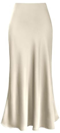 Jupe taille haute pour femme - Robe en satin solide - Fermeture éclair - Élégante prise Rock Power, beige, S