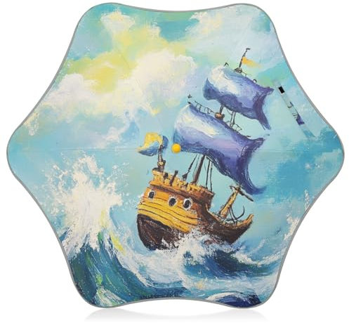 siphylline Parapluie bateau pirate pour enfant avec bande réfléchissante coupe-vent avec fermeture anti-pincement et poignée à crochet facile à prendre en main pour filles et garçons