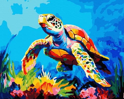 KOMKING Painting by Numbers for Adults Children, Paint by Number Kits for Kids Adult on Canvas Number Painting Arts and Crafts Kits for Adults, Wandering Turtle 40x50cm Without Frame
