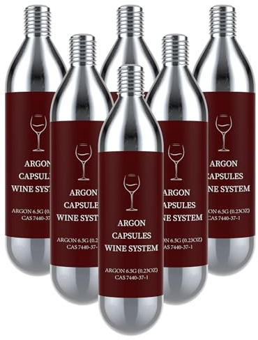 6 Pack Argon Gas Capsules Compatible with Wine Preservation Systems,Plastic, Cyclindrical Bottle Stopper for Wine Preservation,Silver