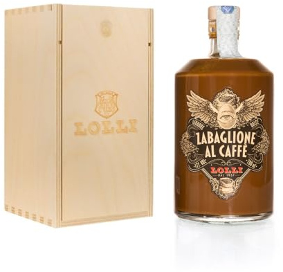 LOLLI - Liquore artigianale, bottiglia limited edition, liquore con cofanetto in legno, zabaione al caffè, Bottiglia da 500 ml. 17% vol. (500 ml, Zabaglione al caffè)