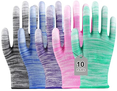 10 Paar Gartenhandschuhe Damen Dornenfest Mehrfarbig, Arbeitshandschuhe Damen Handschuhe Garten, Atmungsaktiv Schutzhandschuhe Arbeitshandschuhe mit Latex Beschichtet, für DIY, Haus Gartenarbeit