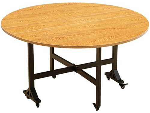 Klapptisch aus Holz, rund, Esstisch, zusammenklappbar, für den Innenbereich, Papiertisch für Camping, Grill, Gewerbe, Bankett, Hochzeit (160 cm, Holzfarbe mit Rädern)