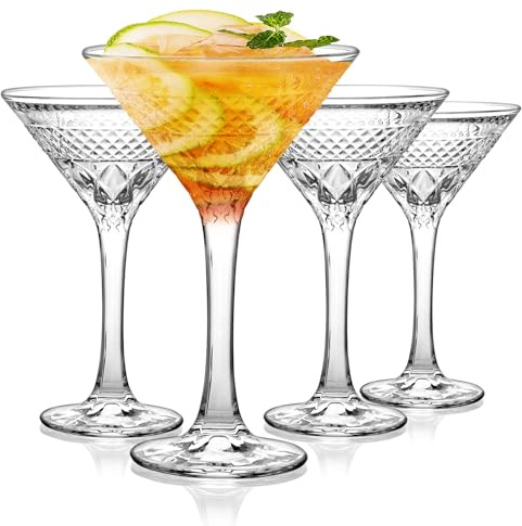 Cambareign Martini Gläser 4er Set, 180ml Kristallglas Espresso Martinigläser, Bleifreies Cocktailgläser mit Stiel, Perfekt für Cocktail, Martini, Margaritas, Party, Hausbar