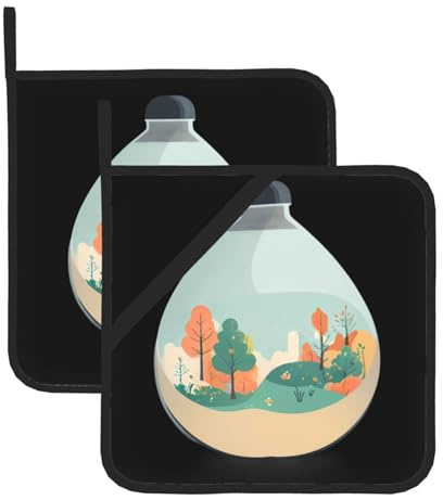 BROLEO Light Bulb Green Plants Printing Square Insulated Pot Holder Set of 2 8x8 in Thick and Durable, Anti-scalding and Heat-Insulating