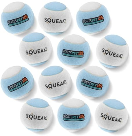 SPORTSPET Snowball Squeak Tennis Dog Balls, Christmas, PACK OF 12 | Fetch Toy for Strong Dogs, Durable & Safe Dog Toy, Christmas Toys & Decor, squeaky tennis balls for dogs, squeaky dog balls