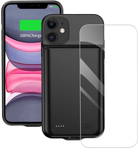 FLSTOR Funda de carga de batería de 7000 mAh para iPhone 11 de 6.1 pulgadas, incluye protector de pantalla, color negro