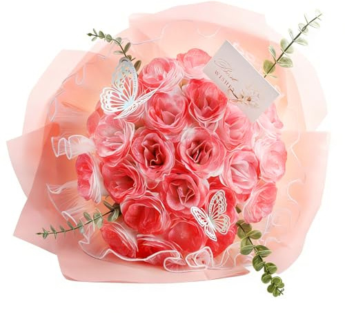 DXiongW 24 Pezzi Bouquet di Rose Glitterate Fai Da Te Mazzo di Rose Rosse | Artificiali Regalo per San Valentino Matrimonio Fidanzamento Anniversario e Compleanno Bouquet di Fiori Glitterati