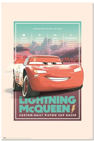 Grupo Erik Disney Pixar Cars Vintage Poster Kunstdruck Merch | Poster Deko Wohnzimmer oder Deko Schlafzimmer - Deko Zimmer - Größe 61 x 91 - Offizieller Disney Pixar Fanartikel