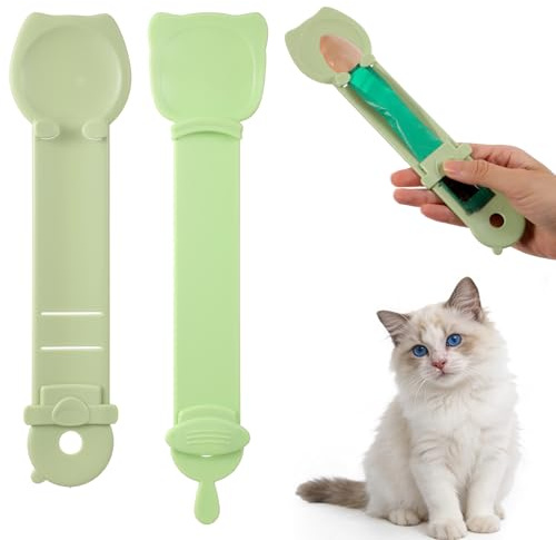 Classicseali Churu Cat Spoon,Cat Treat Spoon Green, Churu Spoons for Puree and Delectables Bisque Lickable Wet Cats Treats, 2Pcs Pet Food Dispenser for Puppies Small Pets,Green
