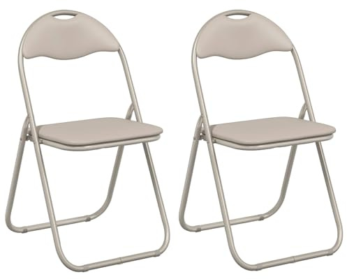 vidaXL Klappstuhl 2 pcs Sand 48 x 43,5 x 81 cm Kunstleder, Moderner klappbarer Esszimmerstuhl, kompakt, Kunstleder, schaumstoffgepolstert, bequem, platzsparend, einfach zu lagern