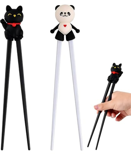 Training Chopsticks 2 Pack – Panda & Lucky Cat Design, 22x4x2cm | Silicone Non-Slip Beginner Chopsticks for Adults, Heat Resistant Reusable Learning Chopsticks