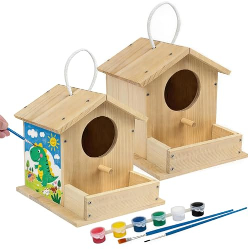 QingWing 2 Pièces Maison d’Oiseau en Bois à Construire, DIY Mangeoire