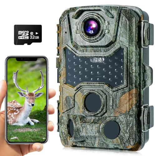 Crenova Trail Camera 4k Wifi Bluetooth - Wildlife Camera With Night Vision Motion Activated, IP66 Waterproof Garden Camera With 32GB SD, 0.2s Trigger, 120°Wide-Angle Trailcam for Wildlife Monitoring