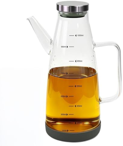 NICOLINI Bottiglia di Olio in Vetro, 1 L Bottiglia per Olio con Manico e Scala Dosatore di Olio in Vetro Borosilicato Bottiglia Dispenser per Olio d'Oliva Distributore di Olio Antigoccia per Aceto