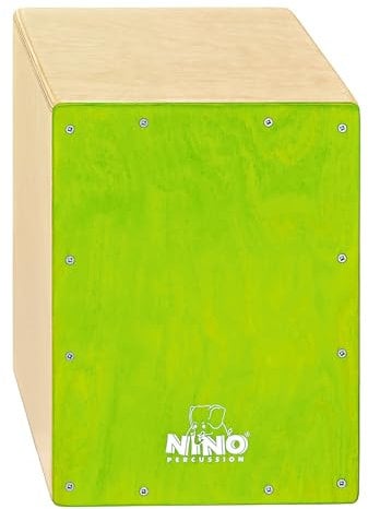 Nino Percussion Cajon Kinder Instrument - Trommelkiste für Kinder ab 4 Jahren - Musikinstrument - Schlagfläche Baltische Birke, Grün (NINO950GR)