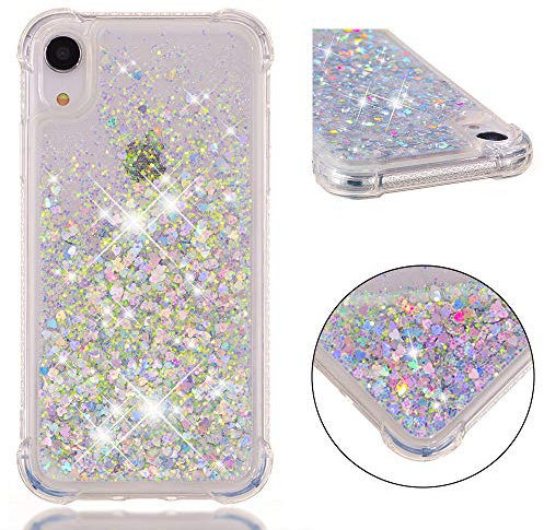 Moteen Case for iPhone XR Glitter Liquid, iPhone XR Protective Case Glitter, Liquid Waterfall Clear Floating Bling Sparkle Luxury Flowing Shockproof Bumper Pretty Girls Protective Case for iPhone XR