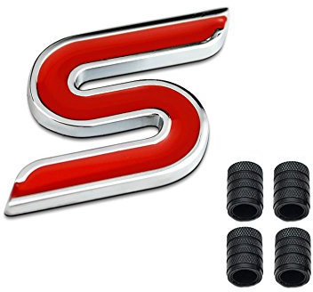3D Metall S ST Logo Auto Abzeichen Emblem Aufkleber + 4 Stücke Rändel Stil Mit Kunststoffkern Ventilkappen für Universal Car Styling Dekorative Accessoires (2)