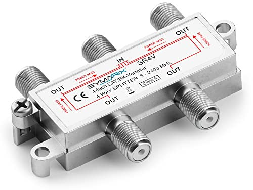 SYMARIX SR4V SAT & BK - 4-Fach Verteiler mit DC-Durchlass - UHD - Einkabel/SCR/Unicable tauglich - Splitter/Weiche - für - DVB-S2 - BK - DVB-T2 - UKW/DAB - voll geschirmt Schirmungsmaß ≥ 110 dB