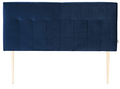 marcKonfort Testiera Napoles in Velluto Blu Scuro 160x100, Gambe di Legno, Kit Montaggio Incluso