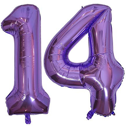 DIWULI Luftballon 14 Geburtstag XXL Lila, Zahlen-Ballon Deko