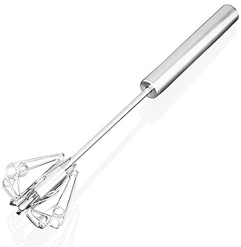 Sayla Automatik Schneebesen aus Edelstahl, Drehbarer mit Drehautomatik Milchaufschäumer,Vielseitiger Handschneebesen Rührbesen,Küchenhelfer Rührquirl Manuell für mischen, Eier, Handrührer(Silber)