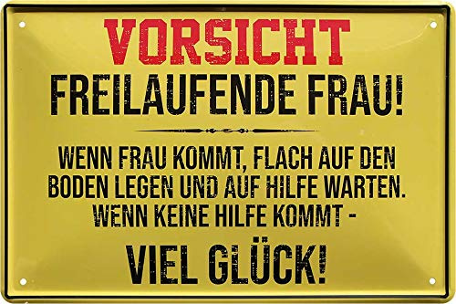 schilderkreis24 Blechschilder Kollektion 20x30cm – Lustige Sprüche für Mann & Frau, Humorvolle Wanddeko und Geschenkideen (VORSICHT FREILAUFENDE FRAU!)