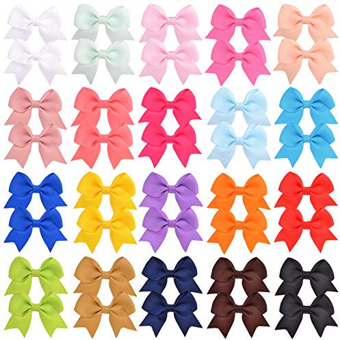 Jollybows 40 unidades Ganchos con Clip de Cocodrilo y Lazos de Grogrén de 6 cm, Accesorios para Bebés y Niñas
