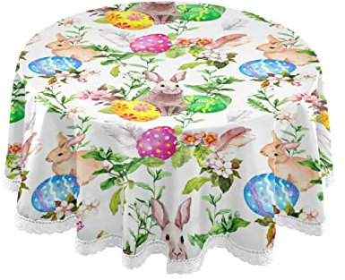 Oster-Tischdecken, rund, Osterhaseneier im Gras, Blumen, dekorative Tischdecke, Tischdecke für runde Tische, Esszimmer, dekorativ für Urlaub, Zuhause, Weihnachten, Party, Picknick