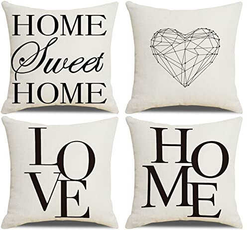 Epinki Kissenbezug 40 x 40 cm 4er Set mit Home Sweet Home, Dekor Kissenhülle Kissenbezüge mit Verstecktem Reißverschluss, Couchkissen, Sofakissen Weinachten (Weiß)