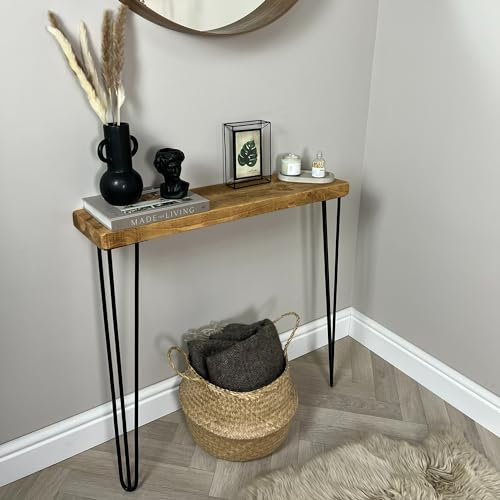 Rustic Console Table with Hairpin Legs (140cm Top with 86cm Legs, Light Rustic)