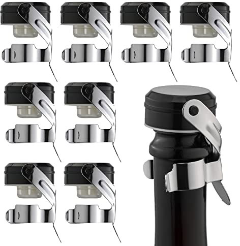 WOTOR Sektverschluss und Weinverschluss Edelstahl Sektflaschenverschluß Wiederverwendbar weinflaschenverschluss, Auslaufsicher hält frisch (silbrig, 8 Stück)