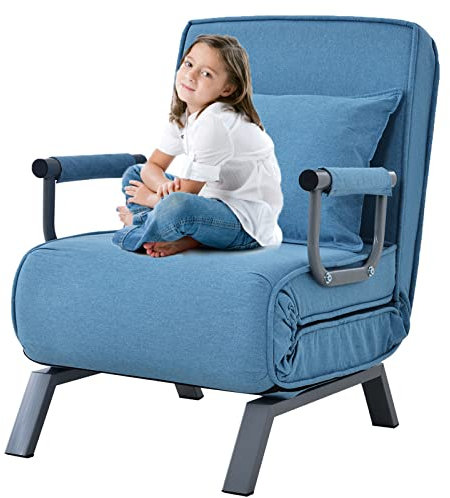 HUMNZR Klappbares Schlafsofa, Bodensessel mit Schlaffunktion,3-in-1-Bett Stuhl mit Kopfkissen, 6-Stellung Verstellbarer Bettstuhl, Sessel mit Rückenlehne im Wohnzimmer,Blue
