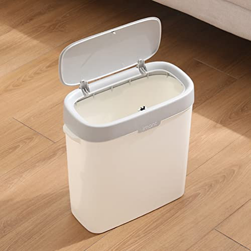 Bathroom Trash Can with Lid 10L Slim Press Type Lid Slim Narrow Bedroom Garbage Can Household Bin Trash Can for Bedroom Living Room Kitchen Toilet Office (Nomal Press Type, White)