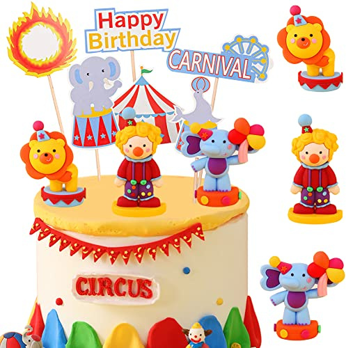 HGSHUO Zirkus Tortendeko Geburtstag Kuchen Deko Tiere Cake Topper Happy Birthday Cupcake Topper Kindergeburtstag Torte Deko Karneval Party Kuchendeko Geburtstagsdeko Clown