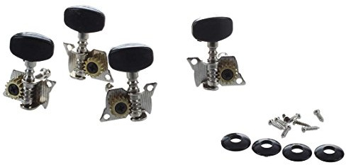 Jufjsfy 4Pcs Guitar and Small 4 String Guitar Tuning Pegs Machine Heads 2R and 2L, Mounting Screws Included-Silver and Black